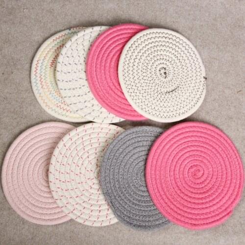 8Pcs/Lot Dining Decor Coaster Cotton Rope Knitting Round Placemat Table Mat Home Accessories Kitchen Woven Tableware Mat 18cm