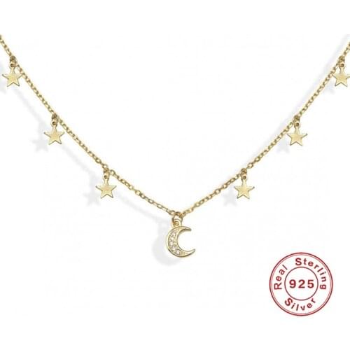 Aide 2021 Trend S925 Sterling Silver Necklaces For Women Clavicle Chain Star Moon Pendant Gifts Jewelry Necklace Collars Bijoux
