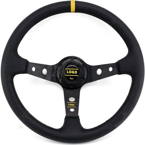 Automobile Modified Leather Aluminum Alloy 14-Inch 350mm Yellow Strip Black Line Universal Steering Wheel
