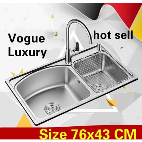 Free shipping Apartment luxury kitchen double groove sink high quality wash vegetables 304 stainless steel hot sell 76x43 CM