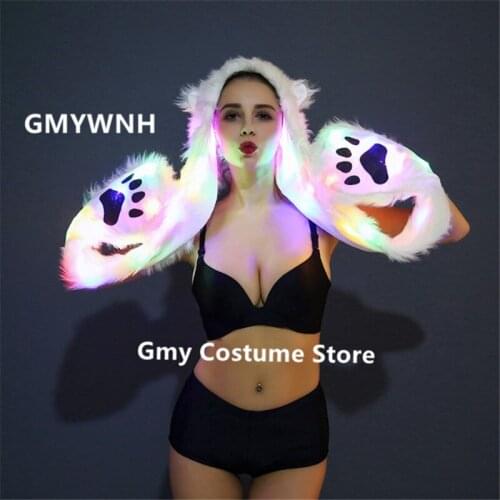 CC63 Ballroom dance led costumes stage wears colorful dress dj singer headwear cosplay gloves scarf bar performance clothe disco