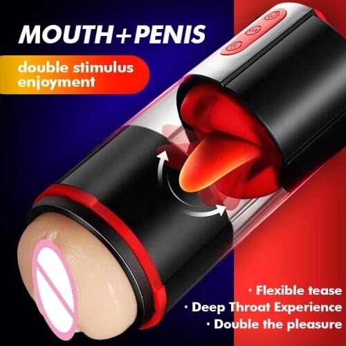 Male Masturbation Cup Oral Sex Tongue Licking Vibrator Automatic Sucking Oral Sex Deep Throat Aircraft Cup Sex Toy For Men