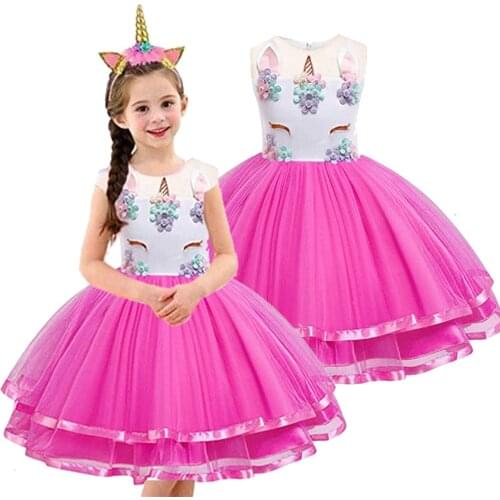 Girls Children Summer Unicorn MeninaTutu Dress Kids Princess Rainbow Vestido Girls Birthday Party Dress Fancy Unicorn Costume