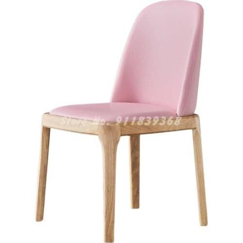 Home Nordic solid wood dining chair hotel cafe restaurant backrest leisure chair leather light luxury small apartment wooden cha