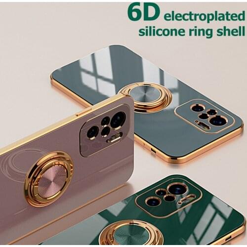 Electroplated Silicone Ring Holder Phone Case For Xiaomi Redmi Note 10 Pro Note 9 Mi 11 10T Pro Mi 10 Ultra Soft Cover Coque