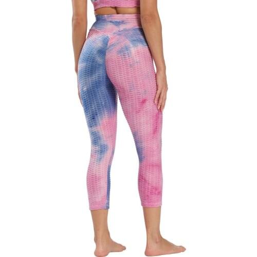 Tie Dyed Print Women Capri Yoga Pants Sexy Sport leggings Scrunch Butt Gym Workout Tights High Waist Fitness Athletic Trousers