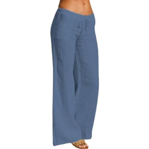 Summer Loose Women Yoga Pants Solid Color Wide Leg Drawstring Elastic Waist Slacks Pants Bottoms for Sports Casual Home Wear