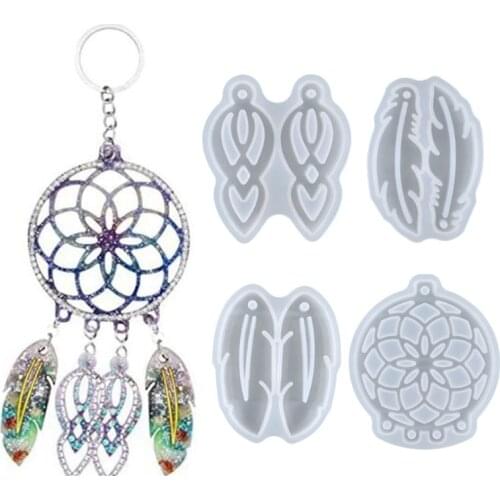Silicone Keychain Mould Kit Dreamcatcher Mould/Pendant Feather Mold/Epoxy Casting Earring Mold Suitable for DIY Jewelry