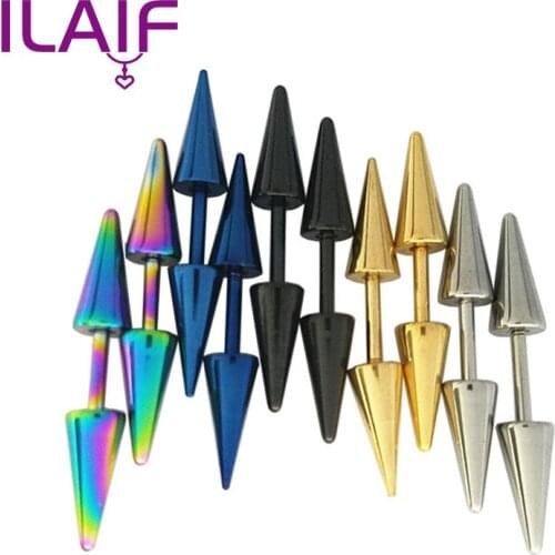 European Fashion Pointed Cone Titanium Steel Matte Simple Puncture Earrings Women Ear Stud Jewelry