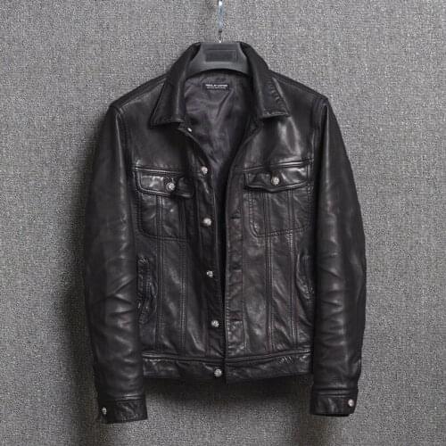 Mens Leather Jacket Real Sheepskin Coat Vintage Genuine Leather Spring Autumn Slim Fit Motorcycle Leather Jackets 16M-8 KJ2303