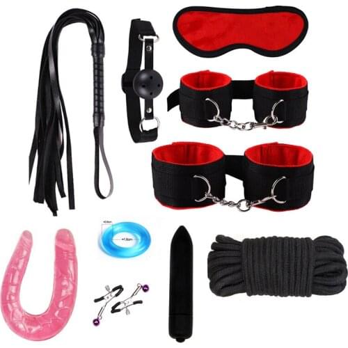 New 10 pcs/set BDSM Bondage Sex Products Bullet Vibrator Dildo Velco Eye Mask Handcuffs Legcuffs For Sex Game