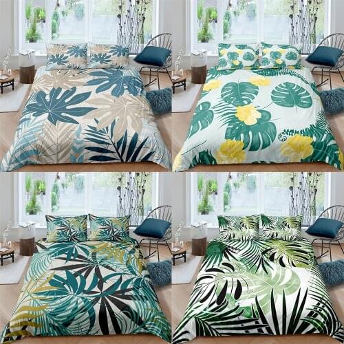 NEW Creative Leaves Pattern Bedding Set Queen Duvet Cover Comforter 150 Bed Cover Set Bedclothes 2/3pcs Bed Cover Multiple Size