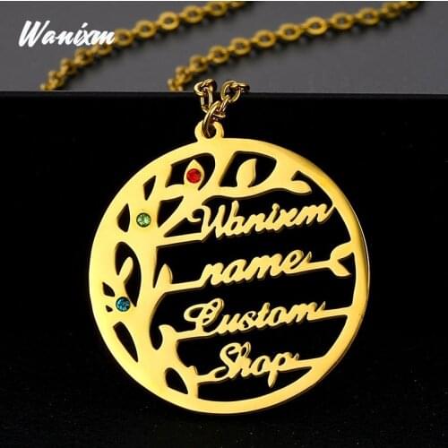 Personalized Colorful Zircon Tree of Life Custom Name Necklace Stainless Steel Gold Chain Family Tree Letter Necklaces for Women