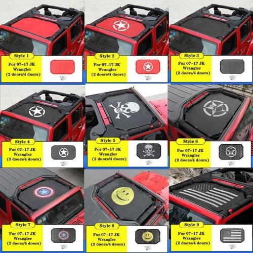 Fit for 2/4 Door Jeep Wrangler JK 2007-2017 Car Accessories Front Door Roof Bikini Mesh Top Sunshade Cover UV Sun Shade Mesh