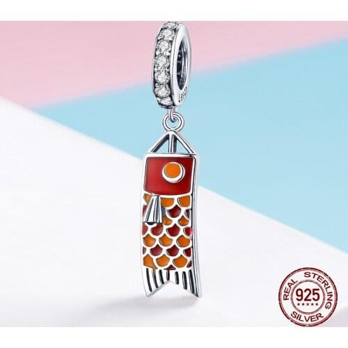Fit original bangle & bracelet charm red carp banner pendant for women necklace charms 925 sterling silver jewelry making