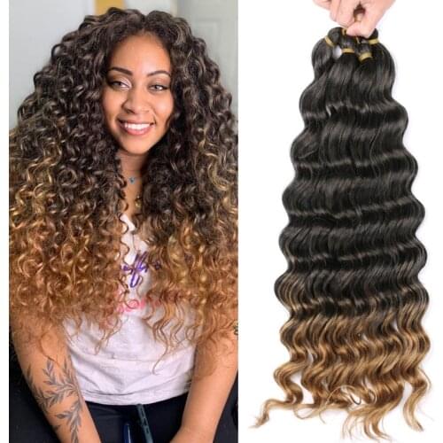Full Star Ombre Deep Wave Bulk Crochet Braids Synthetic Hair Braiding Hair Black Brown Pink Gray Green Purple Blue color