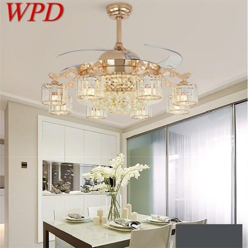WPD Ceiling Fan Lights Luxury Crystal Lamp Remote Control Without Blade Modern Gold For Home Dining Room