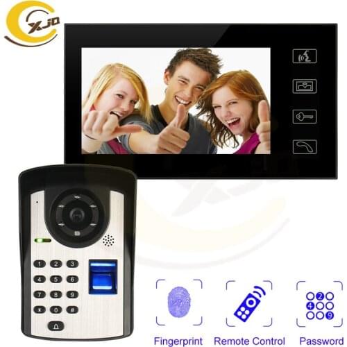 XJQ 7'' TFT LCD Wired Video Door Phone Visual Video Intercom Speakerphone Intercom System With Fingerprint and Password unlock