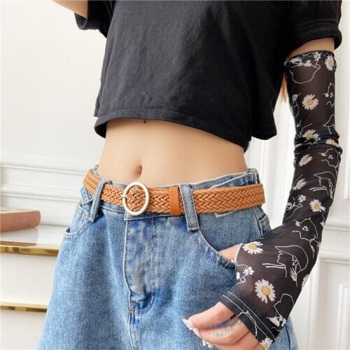 Belts For Women Vintage Boho Braided Waist Belt Black Coffee Female Wide Belt Round Wooden Smooth Buckle Fake Straw Waistband