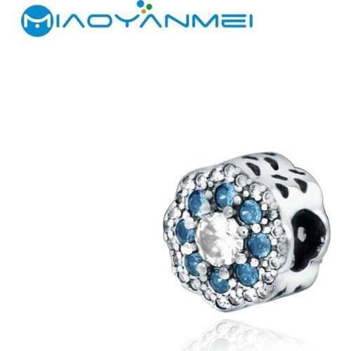 School Gift 925 Sterling Silver Beads Blue Eight-petal Flower Charm Fit Original Pandora Bracelets Women DIY Jewelry