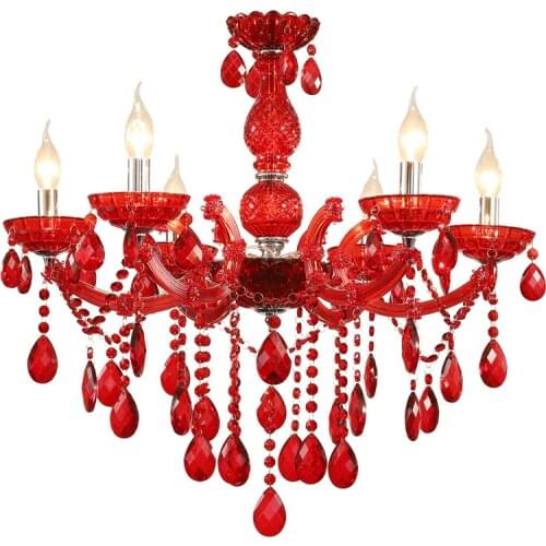 LED Classic Iron Crystal Glass Red Chandelier Lighting lustres de cristal Suspension Luminaire Lampen For Dinning Room Foyer
