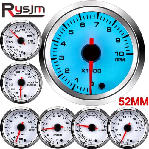 7 Colors 52mm Tachometer Car Turbo Boost Gauge PSI Exhaust Gas Temp Water Oil Temp Oil Press Air fuel Gauge Voltmeter RPM Meter