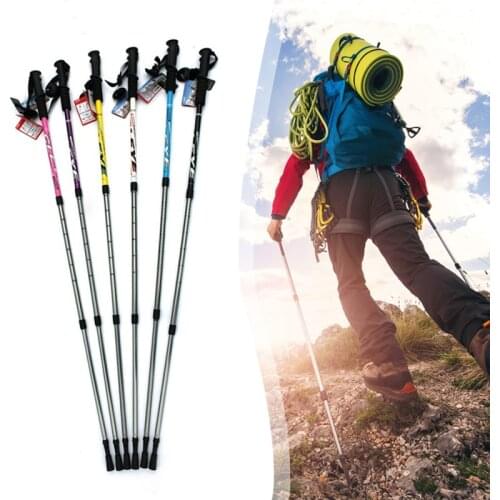 Telescopic Baton Trekking Poles Cork Handle Walking Stick Folding Walking Cane Trekking Poles 135cm Three Sections Retractable