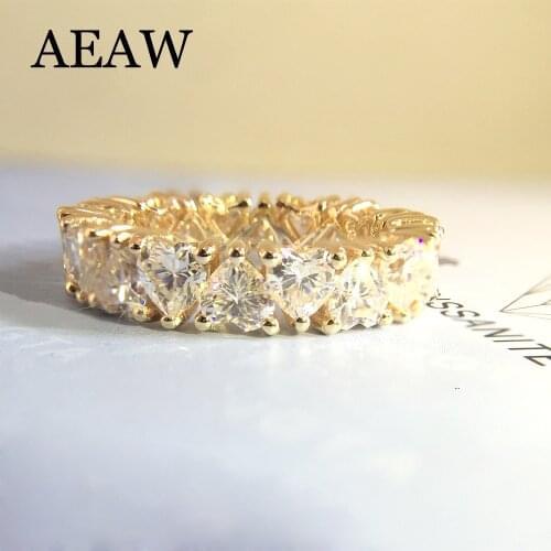 Solid 14K Yellow gold Heart Moissanite Enternity Full Diamond Band 3mm Df Color For Women