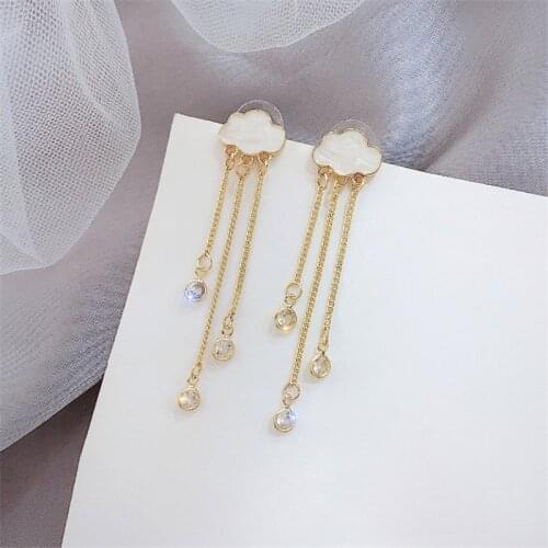 Weather Rain & Cloud Tassel Earrings Raindrop Aesthetic Summer Gift for Her Cloud Design Long Crystal Tassel Dangle Earring JK30