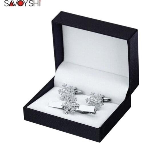 SAVOYSHI High Quality Snowflake Cuff links necktie clip for tie pin for mens tie bars cufflinks tie clip set Gift Free Shipping