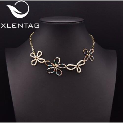 XlentAg Natural Pearl Colorful Gemstones Exaggerated Irregular Large Flowers Adjustable Clavicle Chain Women Jewelry GN0297