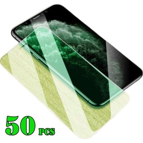 50pcs Green Light Protect Eyes 2.5D Tempered Glass Screen Protector Film For iPhone 13 Pro Max 12 Mini 11 XS XR X 8 7 6 Plus SE