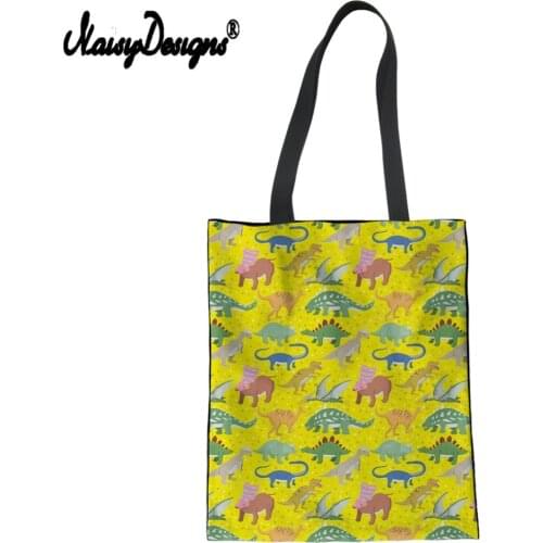 Noisydesigns Dinosaur Print Kawaii Animal Women Canvas Tote Shopping Bag For Girls Shoulder Handbags Luxury Casual Bags Reusable