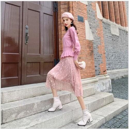 Women Knitted Sweater Dress Autumn spring Long Sleeve Slim Bodycon Dress Casual Mesh splicing A line Dress Female Z325