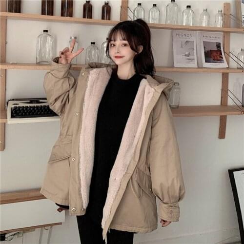 Winter Women Cotton Clothes Female Warm Plush Plus Size Thicken Jacket Lady Long Sleeve Loose Casual Hooded Parkas Outwear Coat