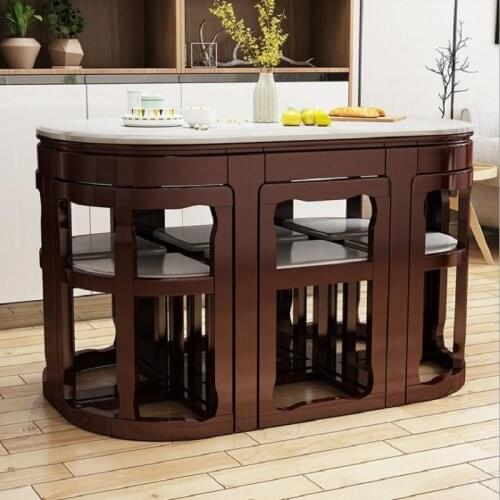 1.3m Modern marble simple deep walnut color dining table and chair combination one table with six chairs