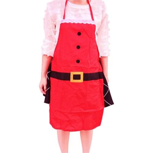 10pcs Red Christmas Apron Pinafore Cotton Linen Aprons Adult Kids Bibs Home Kitchen Cooking Baking Cleaning Accessories