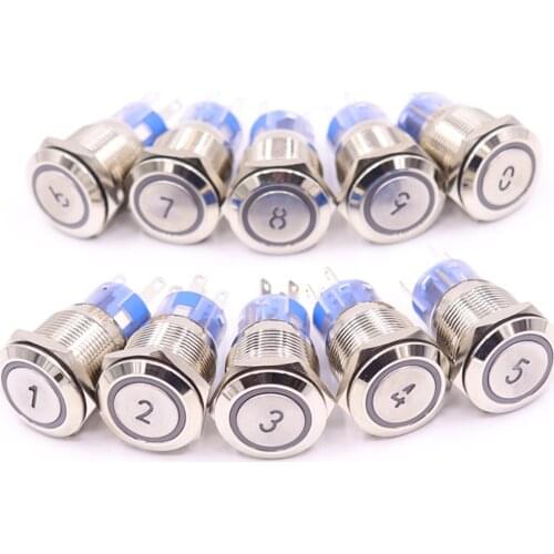 19mm Momentary Reset Waterproof Metal Push Button Switch Led Number Letter 0 1 2 3 4 5 6 7 8 9 10 Elevator Lift Custom-made