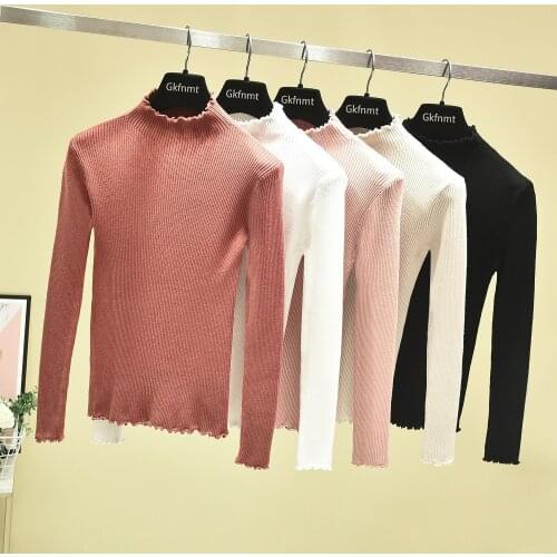 2020 Sexy Knitted Pullovers Pink White Turtleneck Ruched Women Sweater High Elastic Solid Fall Winter Fashion Sweater Women Slim