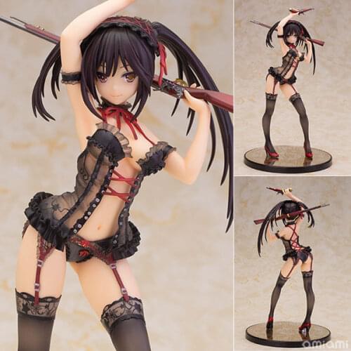 23cm Date A Live Tokisaki Kurumi Anime Sexy Girl Figure Toys Lingerie Pistol Black Pajamas ver. PVC Action Figure Toy Model Doll