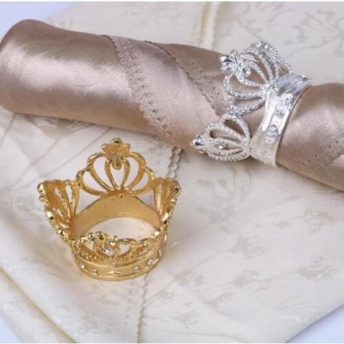 50 Pcs Crown Napkin Ring with Diamond Exquisite Napkin Holder Serviette Buckle for Hotel Wedding Party Table Decoration SN3826