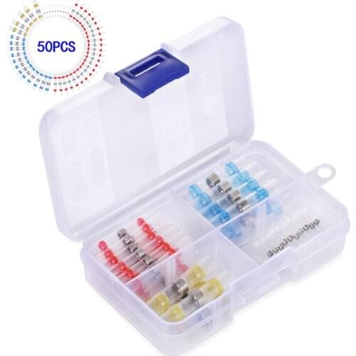 50PCS Heat Shrink Self-Solder Wire Connectors Waterproof Solder Wire Connectors & Heat Shrink Insulated Butt Crimp Connectors