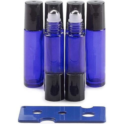 Freeship 6 Pack 10 ml Cobalt Blue Glass Roll-on Bottles with Stainless Steel Roller Balls, Essential Oil Roller Bottles