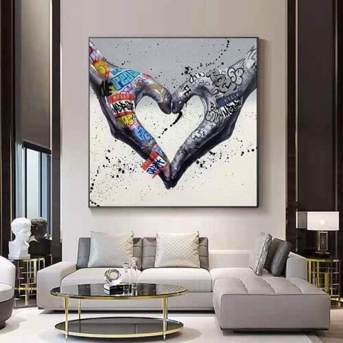 Abstract Graffiti Art Canvas Painting Gesture Love Heart Posters Prints Cuadros Wall Art Picture for Living Room Home Decor