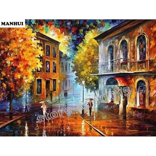 5D DIY Diamond Painting Oil painting rainy day Diamond Painting Cross Stitch Beautiful hut landscape Home Decorative BCD063