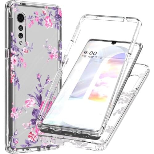 Case for LG Velvet 5G Hard PC Bumper + Soft TPU Full Protective 2 in 1 Clear Fancy Flower Skin Back Phone Cover for LG Velvet 5G