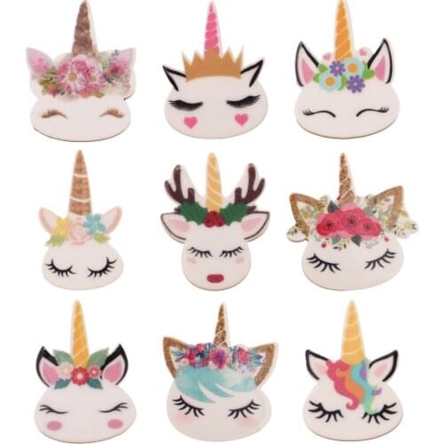 28PCS Unicorn Hair Accessories Boutique Unicorn Accessories DIY appliques Headwear Hair flower No Hairclip Barrettes