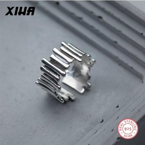 XIHA Irregualr Midi Finger 925 Sterling Silver Rings for Women Simple Vintage Engagement Ring Thai Silver 925 Adjustable Band