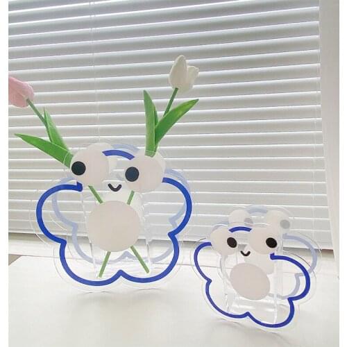 Kawaii Flower Acrylic Transparent Pencil Holder INS Desktop Storage Box Room Decoration Multifunctional School Stationery