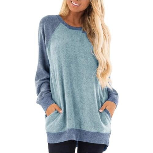 Fashion Womens Round Neck Solid Colors Pocket Long Sleeve Loose Sweatshirt Warm Casual Pullover Tops Hoodies Sudadera Mujer#35